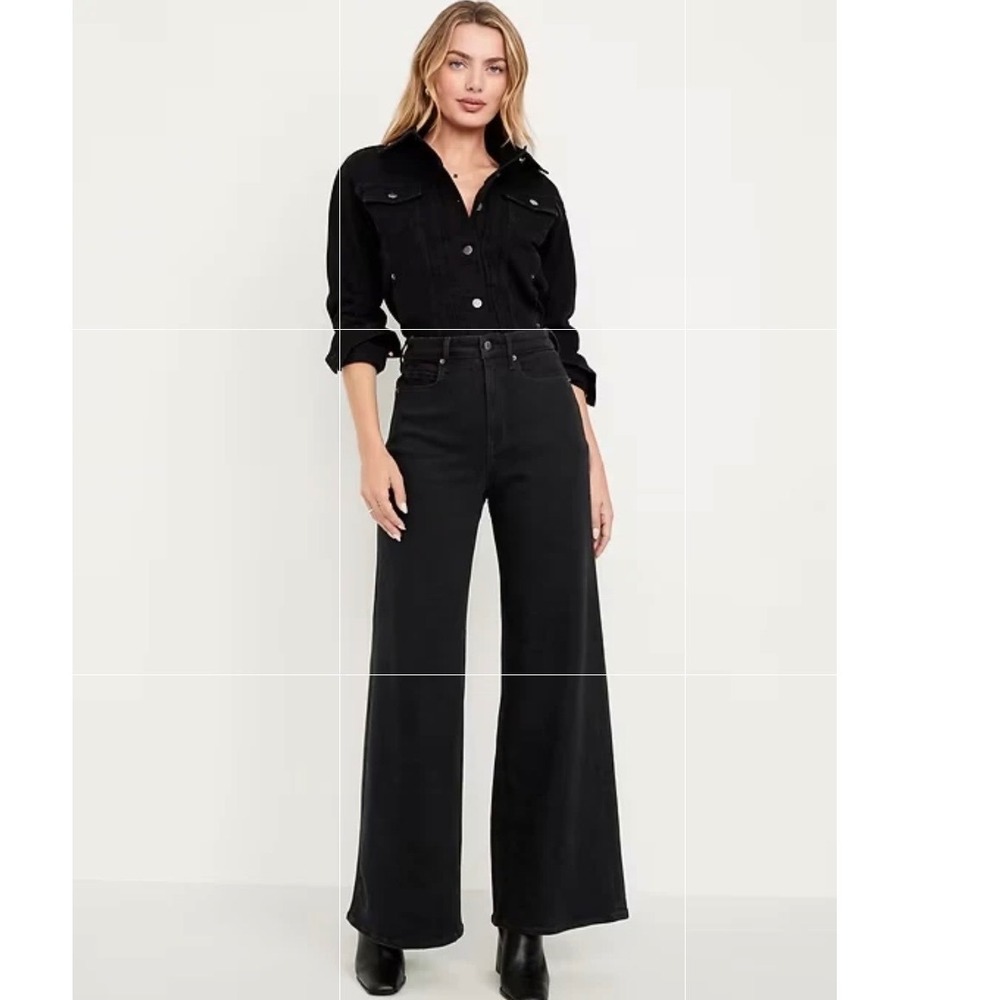 Old Navy Super Wide Leg Jeans Womens 12 Extra High Rise Black Drapey Denim Retro